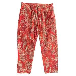 VTG Lauren Ralph Lauren Capri Pant Women 12P Red Paisley Print Chino Cropped 90s
